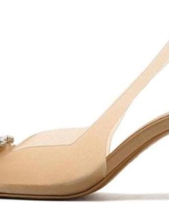keleimusi Clear Slingback Heeled Shoes for Women Crystal Rhinestone Pointed Toe Wedding Kitten Heels