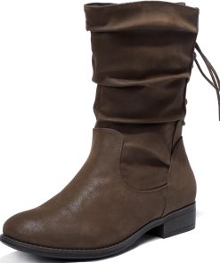 Luoika Women's Wide Width Ankle Boots - Low Heel Side Zipper Slouchy Mid Calf Boots Short Booties.