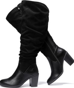 Luoika Women's Extra Wide Calf Knee High Boots, Wide Width Slouchy Knee-High Boots Chunky Pump Heel Plus Size Boots.