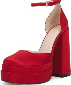 VETASTE Womens Platform Heels Chunky High Heels Ankle Buckle Strap Pumps Party Wedding Dress Shoes