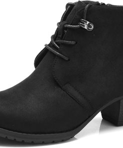 VJH confort Women's Ankle Boots,Lace-up Round Toe Comfortable Low Heel Dress Booties with Side Zipper