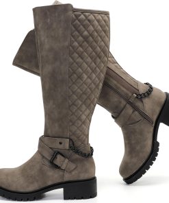 Luoika Women's Extra Wide Calf Knee High Boots, Wide Width Round-Toe Blocked Heel Winter Tall Boots.Grey 210701 8XW