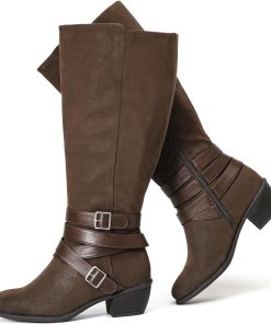 Luoika Women's Extra Wide Calf Slouchy Knee High Boots, Wide Width Knee-High Boots Low Stacked Heel Side Zipper Winter Fall Tall Boots.