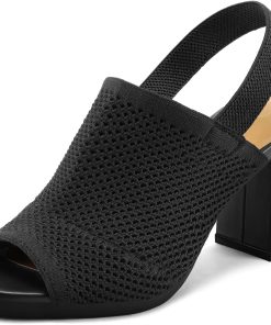 mysoft Women's Knit Chunky Block High Heels Elastic Slingback Open Toe 3 Inch Heeled Sandals