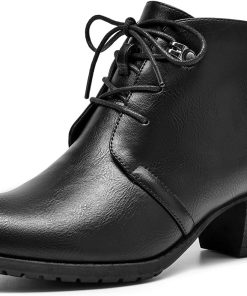 VJH confort Women's Ankle Boots,Lace-up Round Toe Comfortable Low Heel Dress Booties with Side Zipper