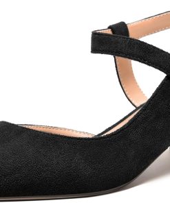 MODENCOCO Womens Comfortable Wedding Suede Pointed Toe Dress Ankle Strap Buckle Chunky Low Heel Pumps Shoes 1.5 Inch
