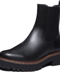 Athlefit Women's Chelsea Ankle Boots Platform Slip On Chunky Heel Lug Sole Leather Booties