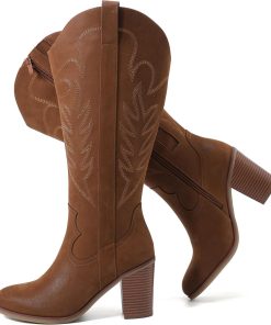 Luoika Women's Extra Wide Calf Cowboy Knee High Boots,Wide Width Cowgirl Boots Chunky Pump Heel Plus Size Western Tall Boots.